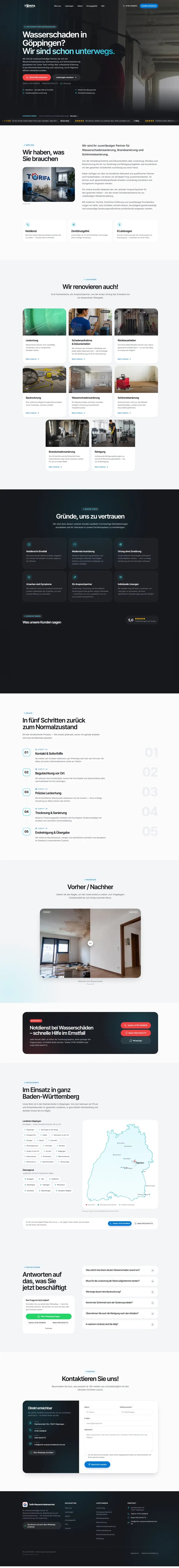 Komplette Startseite der Website von Tarifa Wasserschadenservice, Göppingen